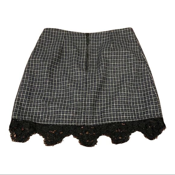 TOPSHOP Mini Skirt Plaid Preppy Harajuku Academia Lace Hem Black Tan Grey 4 - Picture 2 of 5